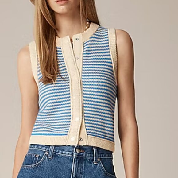J. Crew Cropped sweater shell in stripe Parchment Santorini color in Medium - Picture 1 of 5